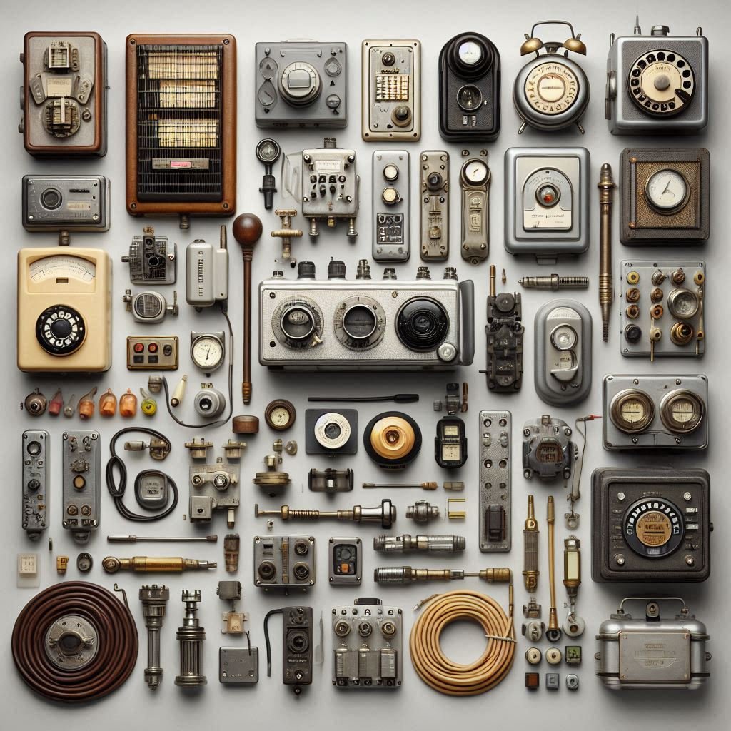 A high-resolution studio-style image of assorted Railway Telecommunication and Signalling Equipment